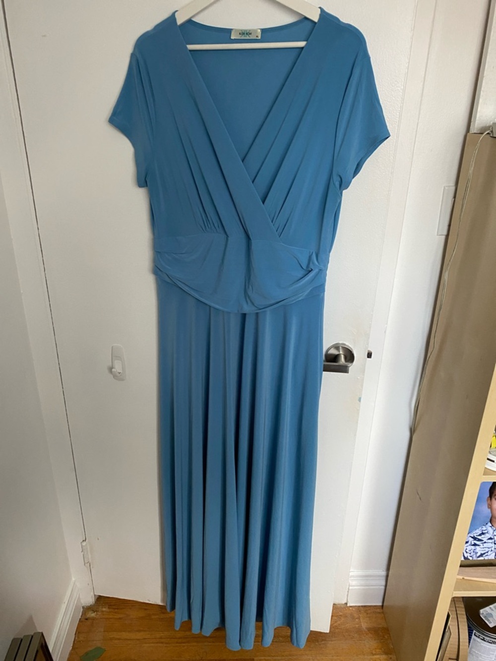 Sky-Blue Surplice Maxi Dress with Draped Waist by